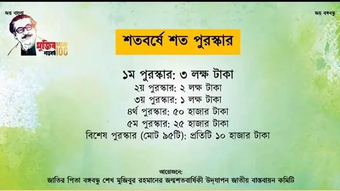 মুজিব শতবর্ষ উপলক্ষে শত পুরস্কারের হাতছানি মুজিব শতবর্ষ উপলক্ষে শত পুরস্কারের হাতছানি