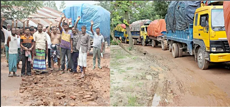 ভারি যানবাহন চলাচলের প্রতিবাদে দিনাজপুরে সড়ক অবরোধ