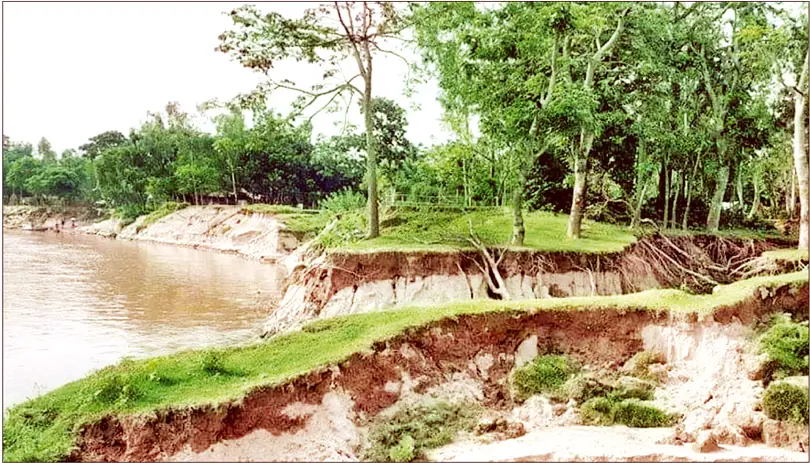 ভাঙ্গনে ক্ষতিগ্রস্ত নকলার ফসলি জমি ও বাড়ি