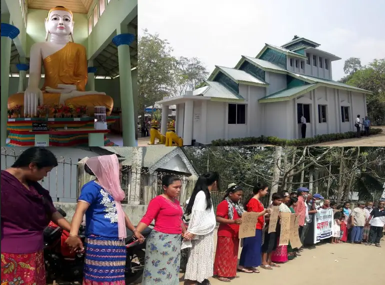 কলাপাড়ায় অবৈধ স্থাপনা উচ্ছেদের দাবিতে রাখাইনদের মানববন্ধন