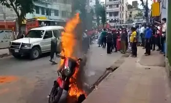 ট্রাফিক পুলিশের ওপর ক্ষুব্ধ হয়ে নিজের বাইক পোড়ালেন চালক (ভিডিও)