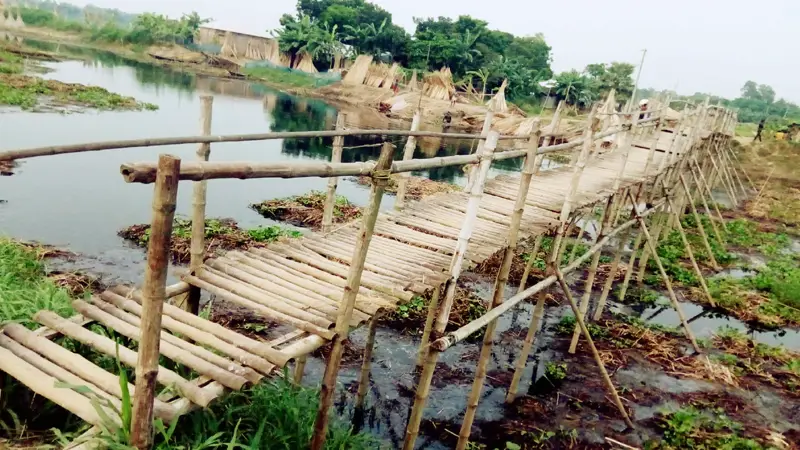 নড়বড়ে বাঁশের সাঁকো ১৪ গ্রামবাসীর ভরসা নড়বড়ে বাঁশের সাঁকো ১৪ গ্রামবাসীর ভরসা