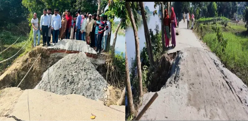 জনকন্ঠে সংবাদ প্রকাশ: ধসে যাওয়া রাস্তা মেরামতের কাজ শুরু