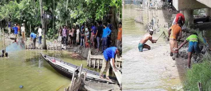 হোজির নদী ও পদ্মনগর খালের বাঁধ-পাটা অপসারণ : এলাকাবাসীর উল্লাস