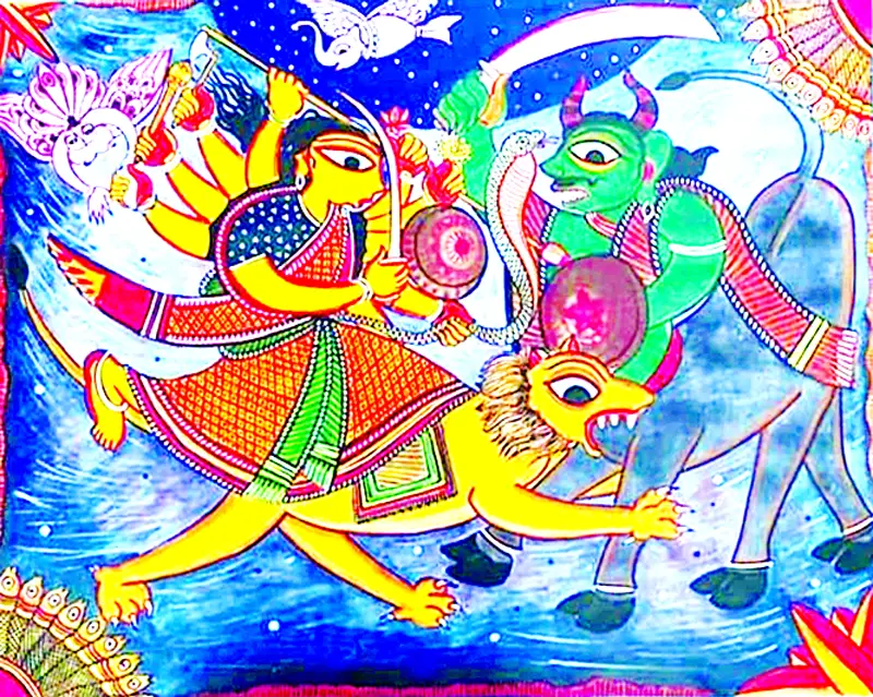 গাজী পীর দেবী দুর্গার বন্দনা হতো ধর্মীয় পটে গাজী পীর দেবী দুর্গার বন্দনা হতো ধর্মীয় পটে