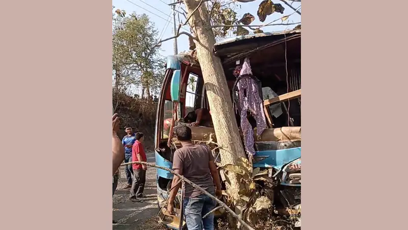 একটি গাছ রক্ষা করলো বাসে থাকা যাত্রীদের প্রাণ