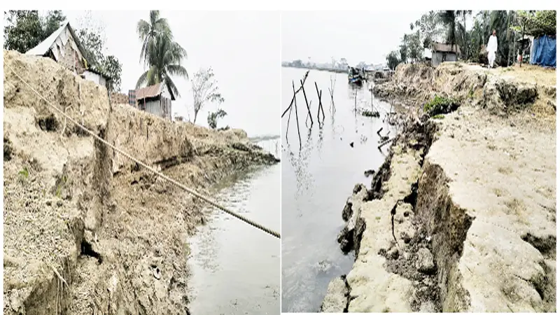 আড়িয়াল খাঁ নদের ভাঙন আতঙ্কে অর্ধশত পরিবার