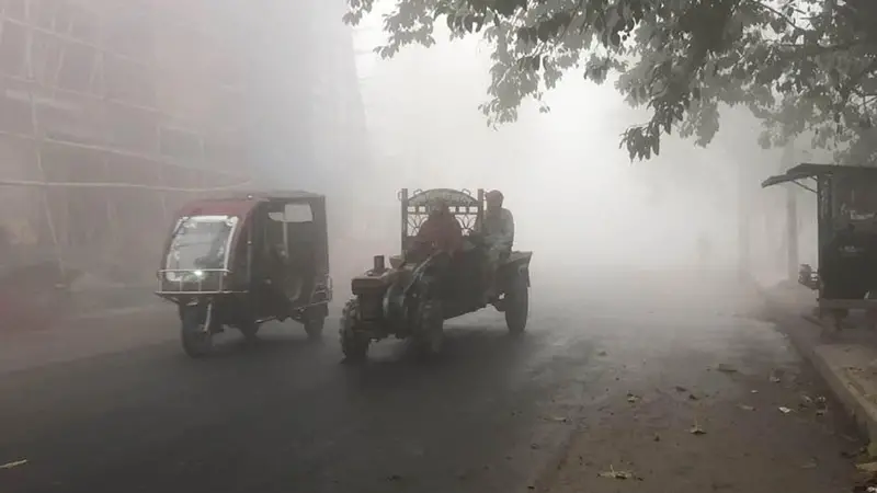 বুধবার ভোরে এভাবেই কুয়াশাচ্ছন্ন হয়ে পড়ে রাজশাহী