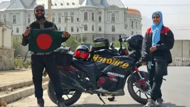 মোটরসাইকেলে ৮ দেশ ঘুরে আমিরাতে বাংলাদেশি দম্পতি