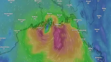 মোংলা-পায়রা উপকূল অতিক্রম করছে ঘূর্ণিঝড় মিধিলি