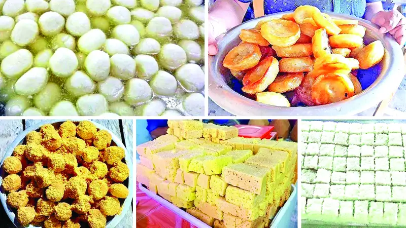 টোপা বালুশাহী মনসুরী বরফি ও মণিঘোষের রসগোল্লা টোপা বালুশাহী মনসুরী বরফি ও মণিঘোষের রসগোল্লা