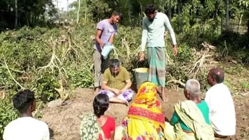 চা বাগান উপড়ে ফেলে দুধ দিয়ে গোসল