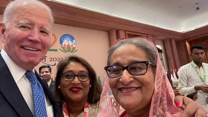 শেখ হাসিনাকে নিয়ে সেলফি তুললেন বাইডেন শেখ হাসিনাকে নিয়ে সেলফি তুললেন বাইডেন