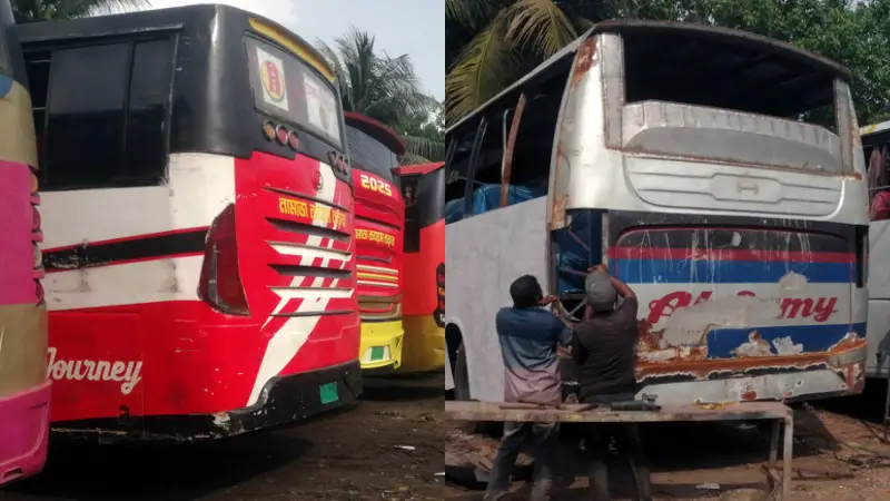টাঙ্গাইলে ফিটনেসবিহীন বাসে সাজ-সজ্জার ধুম টাঙ্গাইলে ফিটনেসবিহীন বাসে সাজ-সজ্জার ধুম
