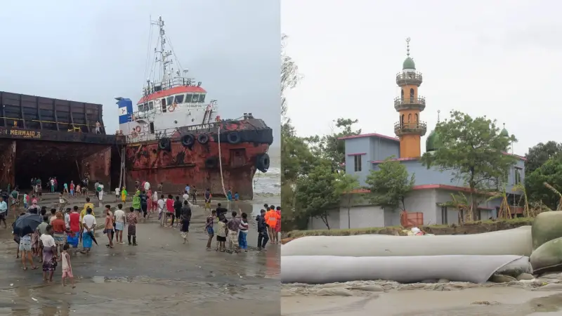 আনোয়ারায় আটকে পড়া কয়লাবাহী জাহাজে হুমকিতে শতবর্ষী মসজিদ, মাদ্রাসা ও বেড়িবাঁধ আনোয়ারায় আটকে পড়া কয়লাবাহী জাহাজে হুমকিতে শতবর্ষী মসজিদ, মাদ্রাসা ও বেড়িবাঁধ