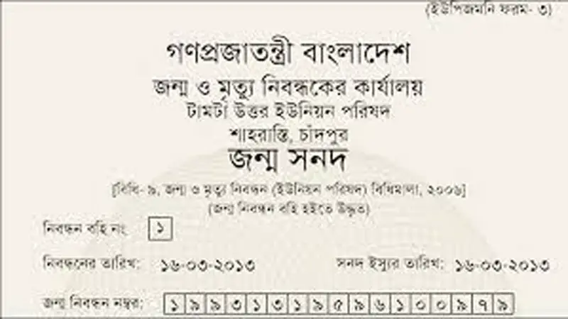 ত্রুটিপূর্ণ জন্ম সনদ ত্রুটিপূর্ণ জন্ম সনদ