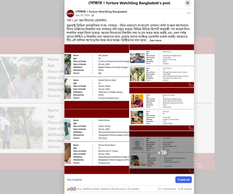 জুলাই শহীদদের প্রথম প্রাতিষ্ঠানিক ডকুমেন্টেশন করে সোচ্চার