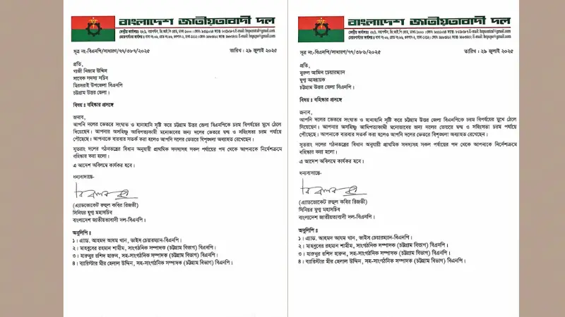 চট্টগ্রাম উত্তর জেলা বিএনপির আহ্বায়ক কমিটি বিলুপ্ত, বহিষ্কার ৫ নেতা চট্টগ্রাম উত্তর জেলা বিএনপির আহ্বায়ক কমিটি বিলুপ্ত, বহিষ্কার ৫ নেতা