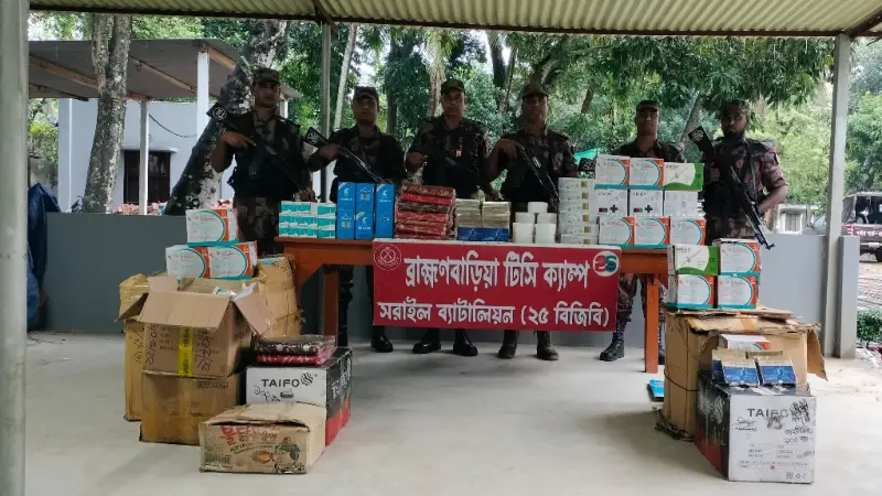 ব্রাহ্মণবাড়িয়ায় ৬৪লাখ টাকার মাদকদ্রব্যসহ বিভিন্ন প্রকার চোরাচালানী মালামাল আটক