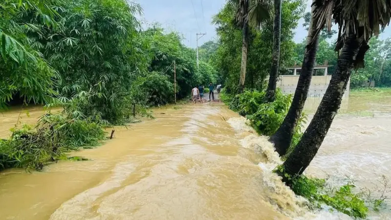 ফেনীতে ভারী বৃষ্টিপাতে নদীর বেড়িবাঁধ ভেঙ্গে লোকালয় প্লাবিত, মুহুরী নদী বিপৎসীমা ছুঁই ছুঁই