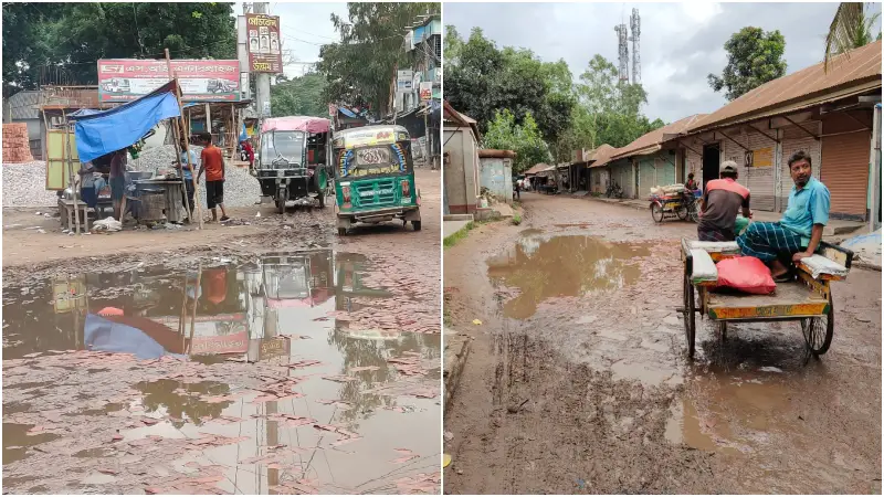 বাজারের রাস্তায় কাদা-পানিতে ভোগান্তি, সংস্কার চায় এলাকাবাসী বাজারের রাস্তায় কাদা-পানিতে ভোগান্তি, সংস্কার চায় এলাকাবাসী