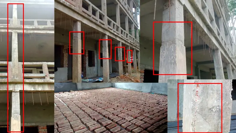 জীর্ণদশা ভবনের ছাদ ভেঙে একতলা স্কুলকে করা হয়েছে তিনতলা জীর্ণদশা ভবনের ছাদ ভেঙে একতলা স্কুলকে করা হয়েছে তিনতলা