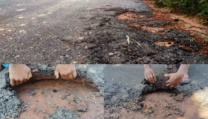 সড়ক মেরামতের সপ্তাহ না পেরোতেই উঠে যাচ্ছে কার্পেটিং, এলাকাবাসীর ক্ষোভ সড়ক মেরামতের সপ্তাহ না পেরোতেই উঠে যাচ্ছে কার্পেটিং, এলাকাবাসীর ক্ষোভ