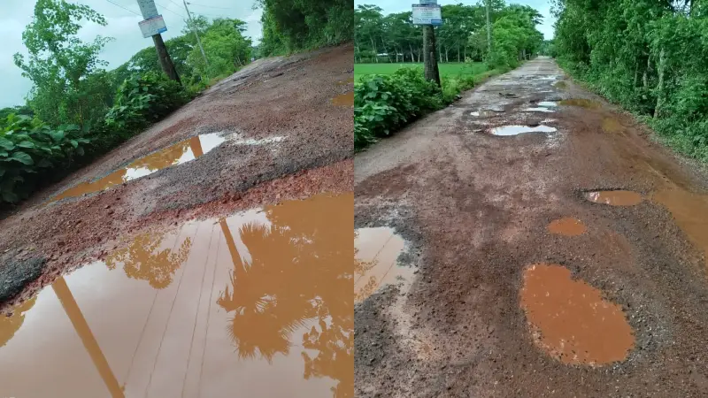 তালতলীর আঞ্চলিক সড়ক খানাখন্দে ভরে গেছে, দুর্ভোগে স্থানীয় মানুষ ও পর্যটকরা