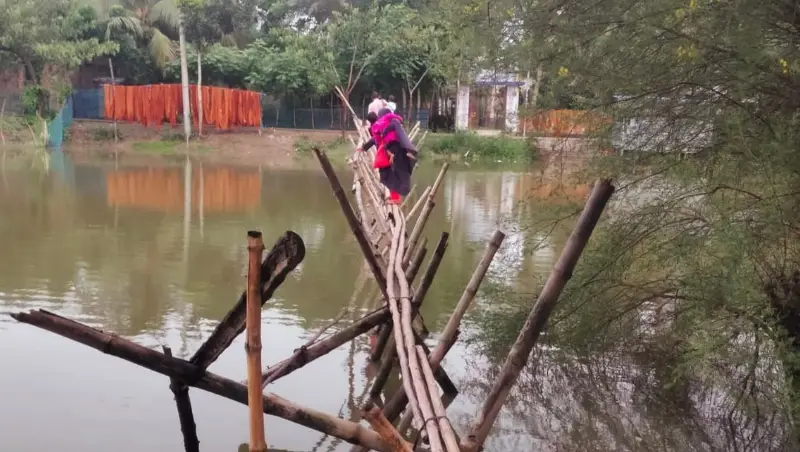 পাইকগাছার চাঁদখালীতে বাঁশের সাঁকোই ২ হাজার মানুষের একমাত্র ভরসা পাইকগাছার চাঁদখালীতে বাঁশের সাঁকোই ২ হাজার মানুষের একমাত্র ভরসা