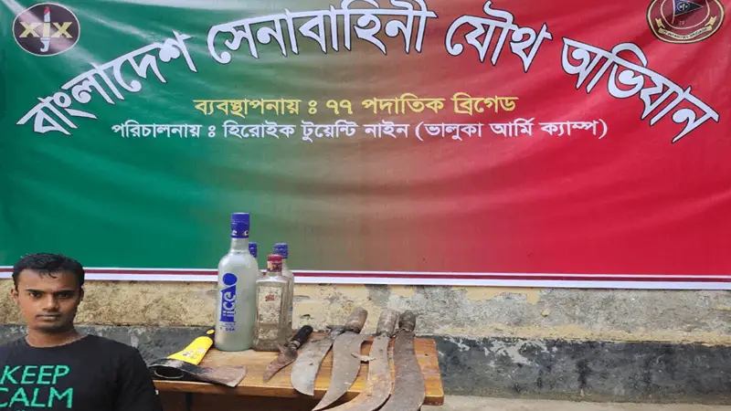 ভালুকায় দেশীয় অস্ত্র ও মাদক উদ্ধার ভালুকায় দেশীয় অস্ত্র ও মাদক উদ্ধার