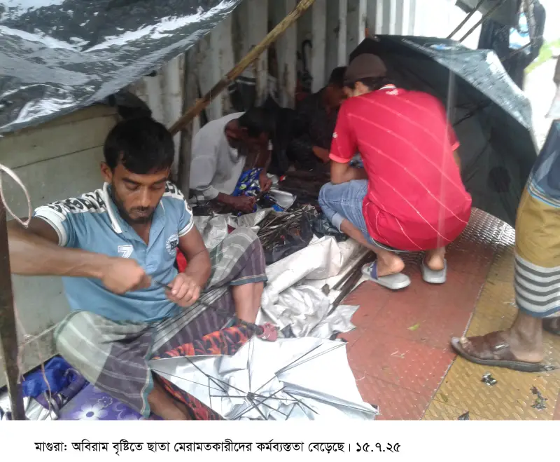 অবিরাম বৃষ্টিতে ছাতা মেরামকারীদের আায়ও কদর বেড়েছে অবিরাম বৃষ্টিতে ছাতা মেরামকারীদের আায়ও কদর বেড়েছে