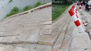 বুঝিয়ে দেওয়ার আগেই ধসে পড়ল ব্রিজের অ্যাপ্রোচ সড়কের গাইড ওয়ালসহ নিরাপত্তা পিলার