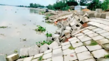 ভূরুঙ্গামারীতে সামান্য বৃষ্টিতেই দুধকুমার নদের তীর রক্ষা বাঁধে ধস