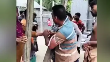 শেরপুরে সুদের টাকা না পেয়ে ব্যবসায়ীকে গাছে বেঁধে নির্যাতন