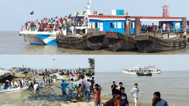 ঈদে ঘরে ফেরা মানুষের ভীড় হাতিয়ার নলচিরা ঘাটে