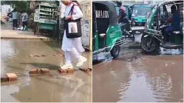 সামান্য বৃষ্টিতেই খুলনা শহর পানির নিচে, ভোগান্তিতে নগরবাসী