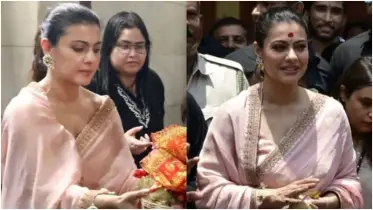 গোলাপি শাড়িতে জ্বলে উঠলেন কাজল, থমকে গেল ভক্তদের দৃষ্টি