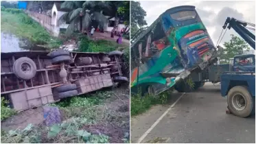 দাউদকান্দিতে নিয়ন্ত্রণ হারিয়ে খাদে যাত্রীবাহী বাস: নিহত ১, আহত ১০
