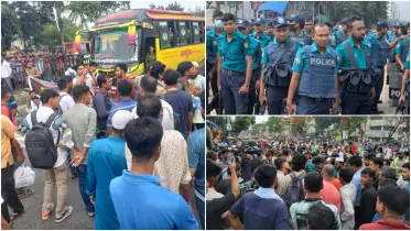 নতুনবাজারে ইউআইইউ শিক্ষার্থীদের ব্লকেড, বন্ধ যান চলাচল