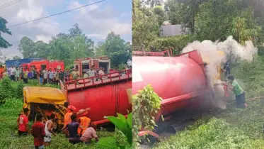 মীরসরাইয়ে দাঁড়িয়ে থাকা ট্রাকে তেলবাহী ট্যাঙ্কারের ধাক্কায় আগুনের স্ফূলিঙ্গ, আহত সহকারী