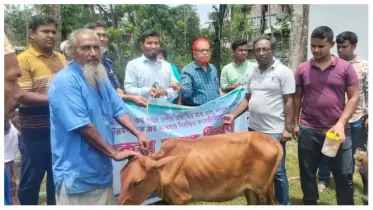 জেলেদের মাঝে গাভী,মাছেরপোনা ও মাছচাষের সরঞ্জাম বিতরণ