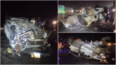 ধামরাইয়ে প্রাইভেট কার উল্টে আগুন