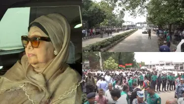 বিমানবন্দর থেকে বাসভবনের পথে বিএনপি চেয়ারপারসন বেগম খালেদা জিয়া