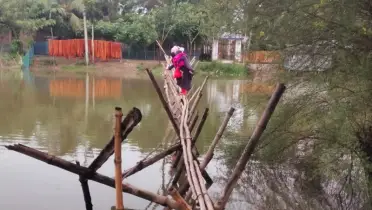 পাইকগাছার চাঁদখালীতে বাঁশের সাঁকোই ২ হাজার মানুষের একমাত্র ভরসা