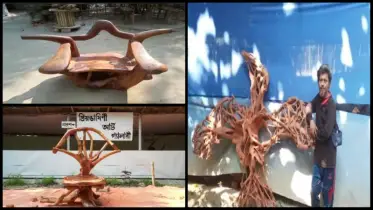 পরিত্যক্ত শিকড়ে কারুকার্যের মাধ্যমে শিল্পচর্চা করে প্রাণ ফেরান চাঁদপুরের সমীরন দত্ত
