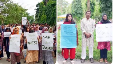 শাবিপ্রবিতে ছাত্রী ধর্ষণের ঘটনায় শিক্ষার্থীদের বিক্ষোভ, অভিযুক্তদের স্থায়ী বহিষ্কারের দাবি