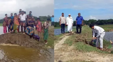 আট বছর পরে ২০০ বিঘা জমির জলাবদ্ধতার নিরসন, কাটা হলো খালের অবৈধ বাঁধ