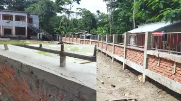 বাউফলে ২২ লাখ টাকা ব্যয়ে সদ্য নির্মিত একটি স্কুলের বাউন্ডারি ওয়ালে ফাটল!