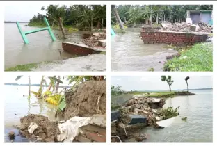 বাকেরগঞ্জে কারখানা নদীর ভাঙনে ঘরবাড়ি, স্কুল-কলেজ, ফসলি জমি নদীতে বিলীন