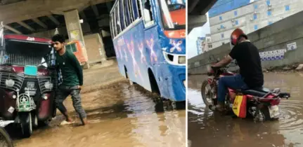 হাঁটু পানি পেরিয়ে অফিস-স্কুল, বৃষ্টিতে স্বাভাবিক জীবন থমকে যায় আব্দুল্লাহপুরে